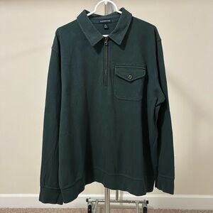 Lands End Men's Quarter Zip Long Sleeve Sweater with Brown Elbow Patches